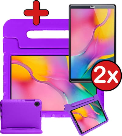 Hoesje - Geschikt voor Samsung Galaxy Tab A 10.1 (2019) - Met 2x Screenprotector - Kinderhoes - Shockproof Bumper - Kidsproof Case - Tablethoes - Kinder Hoes Cover - Paars