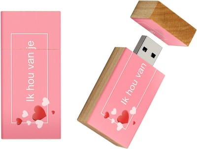 Ik hou van jou hout rechthoek usb stick 16gb model 1019 – Valentijnsdag cadeau, Liefde cadeau, I love you, valentijn cadeautje,