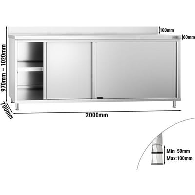 GGM Gastro Edelstahl Arbeitsschrank PREMIUM - 2000x700mm - mit Schiebetür & Aufkantung Zilver