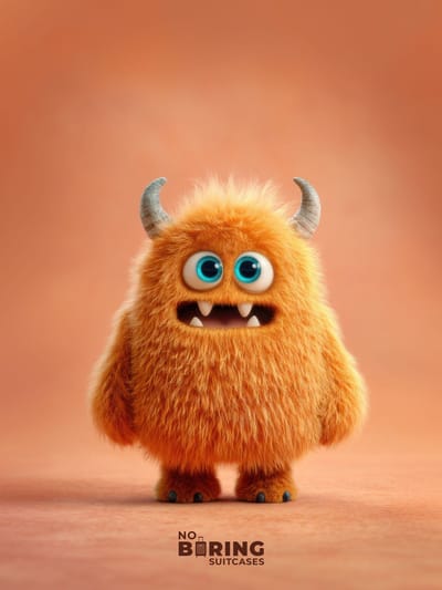 Kinderkoffer blauw - Oranje Pluizig Monster met Hoorns