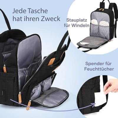 Famanu - Luiertas rugzak met Changing Mat voor ouders (zwart)