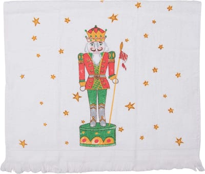 Clayre & Eef Gastendoekje 40x66 cm Wit Groen Katoen Rechthoek Notenkraker Toilet Handdoek