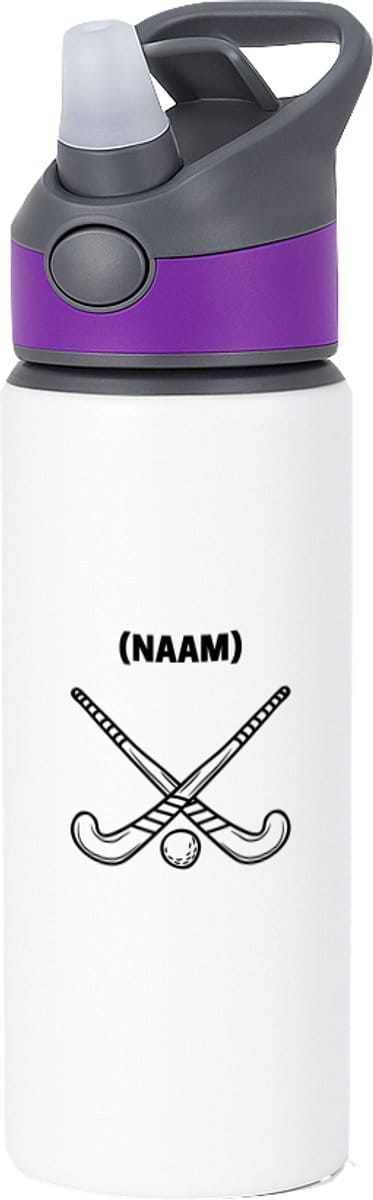Hacebo® - Hockey met eigen naam waterfles met rietje paars - Hockey - Hockeyer - Sport - water fles - 650ML