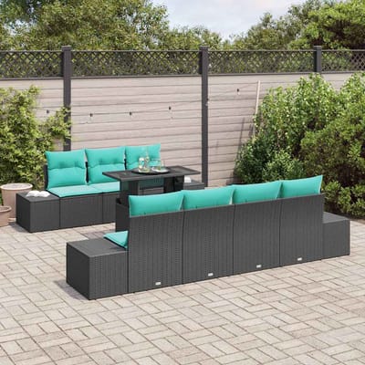 vidaXL - Tuinbank - Set - 8 - st - 7-Aantal - zitplaatsen - Zwart - en - Turkoois