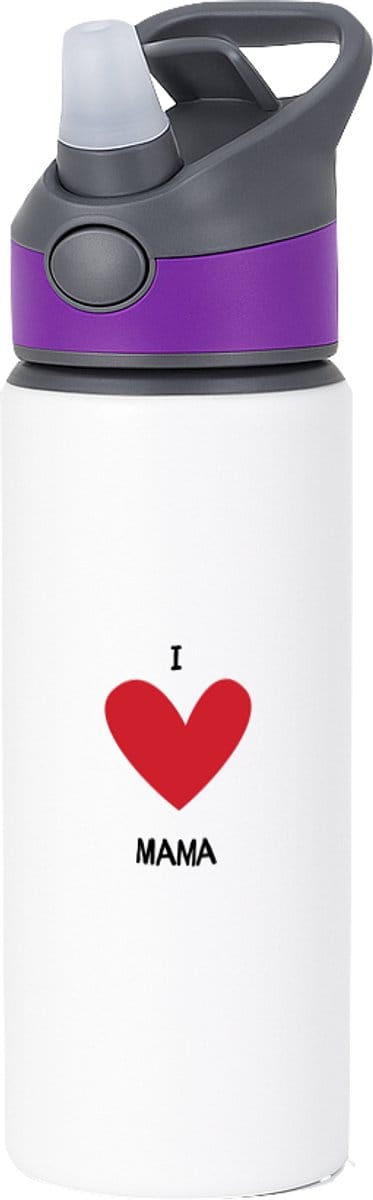 Hacebo® - I love mama waterfles met rietje paars - Moeder - Mama's - Moederdag - cadeau voor mama - hartje - familie - water fles - 650ML