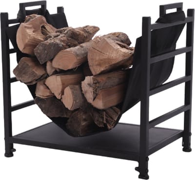 SensaHome - Brandhout Opbergrek met Draagband - Brandhoutrek - Stookhout Opslag - Inclusief Tilhulp - Buiten of Binnen - 50,5x37x50cm - Zwart