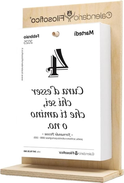 Il Calendario Filosofico 2025 with wooden stand, A4 format, 21 x 30 cm, the first and original table calendar with 365 days of philosophical phrases, read a set every day