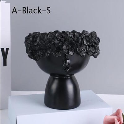 Hars Vaas Home Decor Planter Pot Hoofd Sculptuur Opbergdoos Penhouder Creatieve Woondecoratie Accessoires Kunst Ornamenten 13*15*7.5cm zwart