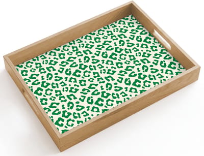 Dienblad hout 40x30 cm - Schootdienblad - Panterprint - Groen - Beige - Dierenprint - Borrelplank rechthoek - Plateau dienbladen