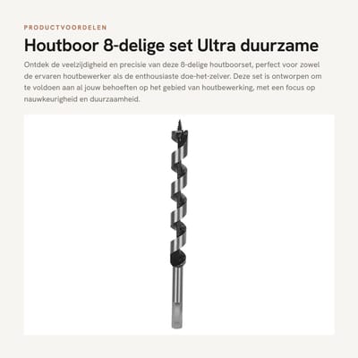 Dailygoods - Houtboor - 8-delige set - Ultra duurzame koolstofstaal - 26 x 20 x 5 cm - Precisie en gebruiksvriendelijk - Geschikt voor houtbewerking -...