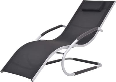 vidaXL - Ligbed - met - kussen - aluminium - en - textileen - zwart