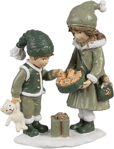 Clayre & Eef Decoratie Beeld Kinderen 10x5x13 cm Groen Polyresin