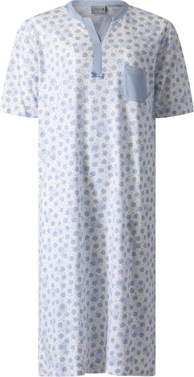 Lunatex - dames nachthemd 224176 - korte mouw - 100% katoen - blauw - maat M