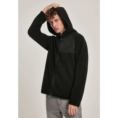 Urban Classics - Hooded Sherpa Jacket - S - Zwart
