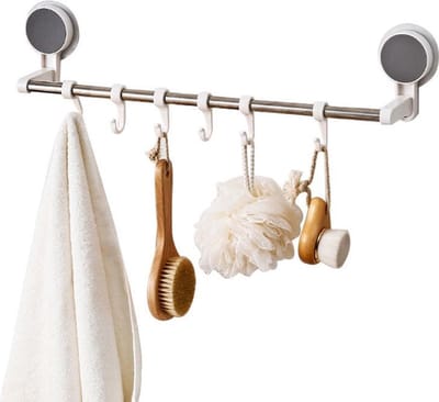 Wandrek - Badkamer - Keuken Hangend wandrek met 6 Ophanghaken - Zonder Boren - Keukenrek - Badkamerrek - Doucherek