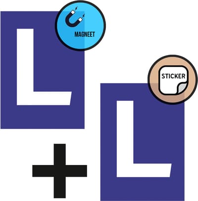 Set magneet + Sticker | "L" Leerling | 11 x 15 cm | L-teken | Plaat L | Rijbewijs | Rijschool | Lesauto | Pictogram | 1 + 1 stuk