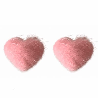 Clip oorbellen pluche hartje roze