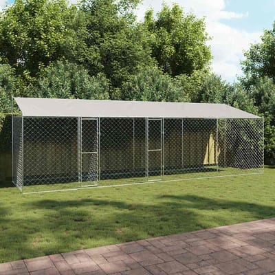 vidaXL - Hondenkooi - met - dak - zilver - 800 - x - 200 - x - 256 - cm - Staal - en - PE