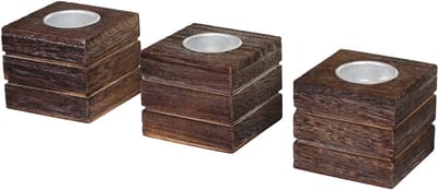 Set van 3 waxinelichthouders Leuca, waxinelichthouder, shabby-look vintage ~ bruin