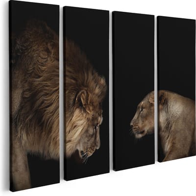 Artaza Canvas Schilderij Vierluik Leeuw En Leeuwin - 80x60 - Foto Op Canvas - Canvas Print