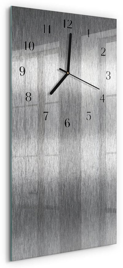 Tulup Wandklok - Staal Klok Glas Met Opdruk - 30x60 cm - Zilver Moderne Wandklok Glas - Zwarte Handen - Rechthoekige Wandklok - Decoratieve Glazen Klok - Glazen Wandklok Design