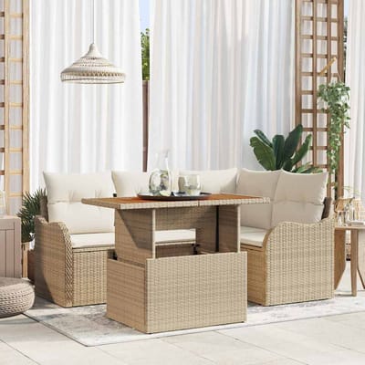 vidaXL - Tuinbank - Set - 5 - st - 4-Aantal - zitplaatsen - Beige - en - Crème