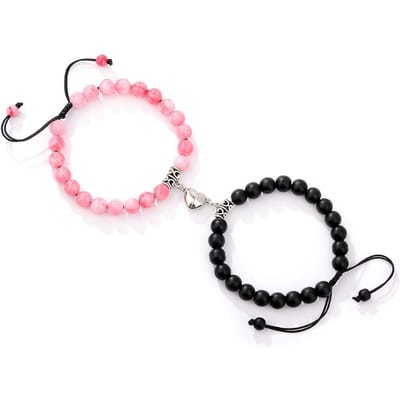 Magneet Paar Armbanden voor Vrouw Mannen Romantisch Hart Bijpassende Liefhebbers Natuursteen Kralen Yoga Armband Valentijn Cadeau Sieraden white