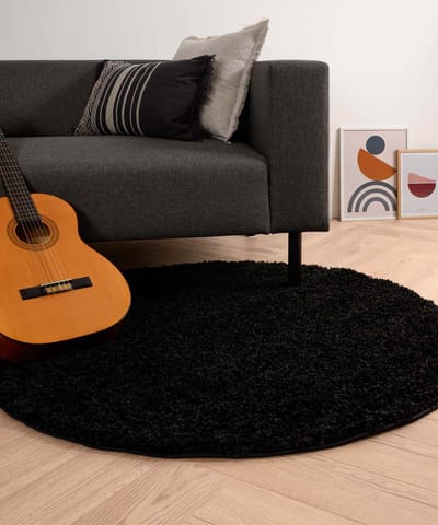 Rond hoogpolig vloerkleed - Shaggy Trend zwart 80
