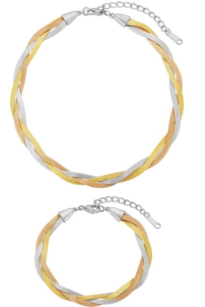 Gevlochten Sieradenset RVS – Ketting en Armband – Driekleurig - EmmyRovi