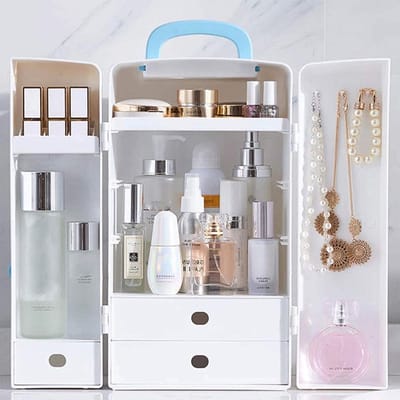 Cosmetica Organizer - Make-up Doos - Bureau Opruimen - Met Lades - 38 x 22 x 21cm - Blauw