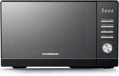 Heinner Vrijstaand Magnetron 25L – 800 W – 5 Vermogensniveaus – 8 Automatische Programma’s – Ontdooifunctie – Timer – Spiegelglas – Zwart