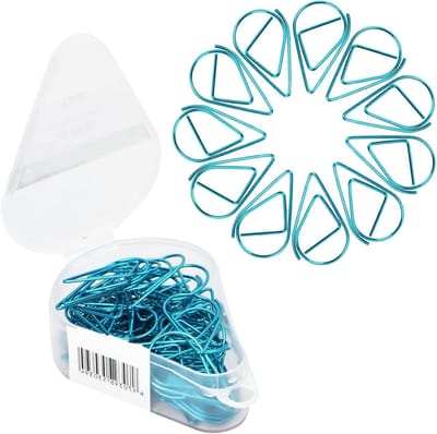 Duurzame Waterdruppelvormige Paperclips, 50 Stuks, Ideaal voor Documenten, Foto's en Memo's, 1.5 x 2.5 cm, Blauw