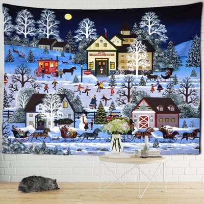 Tapisserie murale de la série Noël, cadeau du Nouvel An, style Kawaii, dessin animé, sorcellerie psychédélique, décoration d'intérieur 95x70cm gray