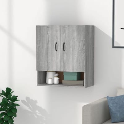 Wandkast Hout - Opbergkast Zwevend - Ruimte Organiseren - Vochtbestendig Materiaal - 60x31x70 cm - Grijs Sonoma Eiken