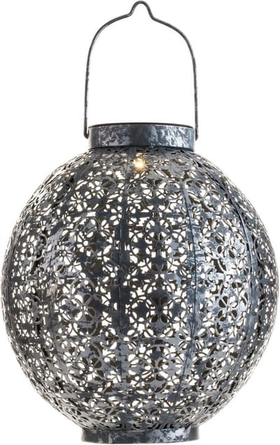 Zonne-energie Lantaarn - Buitenlamp Decoratie - Sfeerverlichting Tuin - Automatische Dimsensor - 22 cm Diameter - Marokkaans Zilver