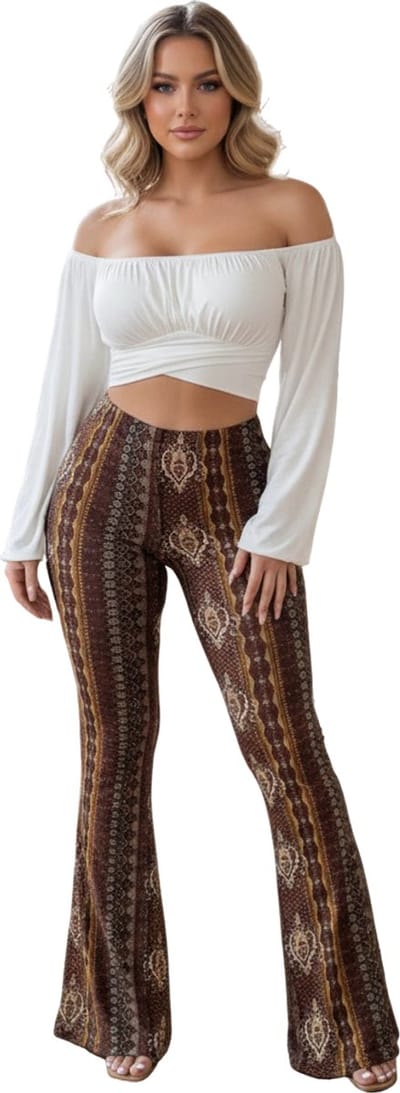 Bohemian Flared Legging - Dames Fashion - Broek - Zomer - Mode - Broek - Bruin