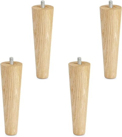 Set van 4 meubelpoten eiken ruw, H 150 mm / conisch Ø 45/25 mm met M8 draadstang van Sotech