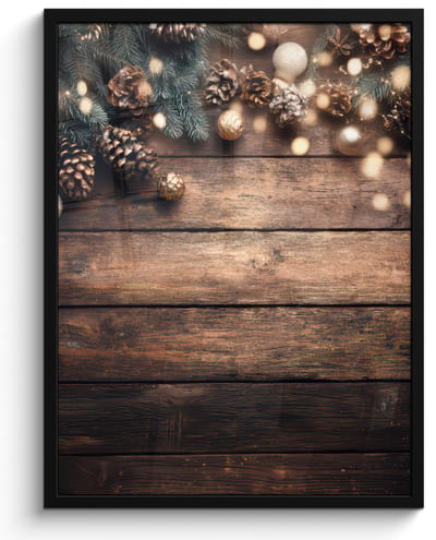 Poster in lijst - Fotolijst 60x80 cm - Posters - Kerstdecoratie - Houten - Dennenappel - Bruin - Posterlijst zwart - Decoratie - Wanddecoratie woonkamer - Muurdecoratie slaapkamer - Kerstversiering - Kerstdecoratie voor binnen - Kerstmis