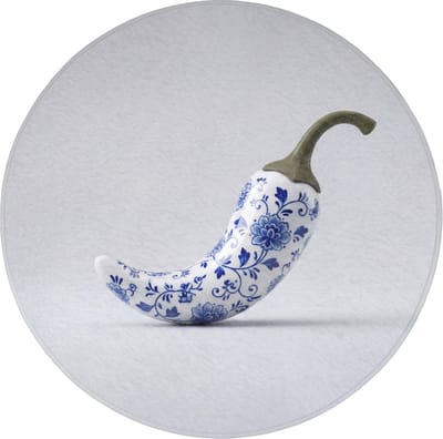 WC mat rond 70x70 cm - Antislip - Chilipeper - Keramiek - Blauw - Toiletmat - Vloermat - Douchemat - Toilet tapijt - Toiletmatten