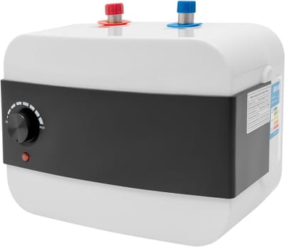 Elektrische doorstroomboiler - Compacte waterverwarmer - Direct warm water - Veiligheidsventiel ingebouwd - 6 Liter tank - Wit met zwart