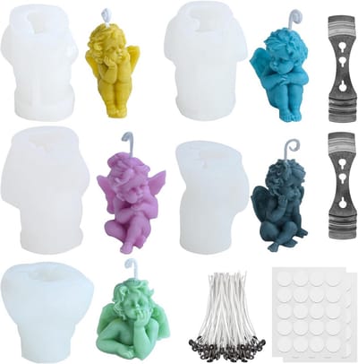5 stuks 3D Engel Siliconen Kaarsvormen Set voor Zelf Kaarsen Maken