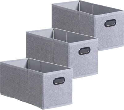 5Five Opbergmand/kastmand - Set van 3x stuks - grijs - linnen - 7 liter - 31 x 15 x 15 cm - Opbergbox - Vakkenkast manden