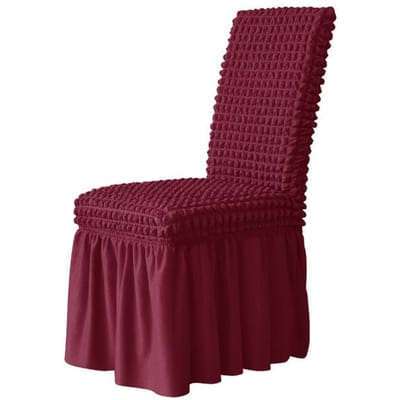 Housse de chaise en Seersucker à dossier haut avec jupe, housse de chaise extensible de qualité pour salle à manger, mariage, hôtel, Banquet, housse de siège lavable 1 Piece bordeaux