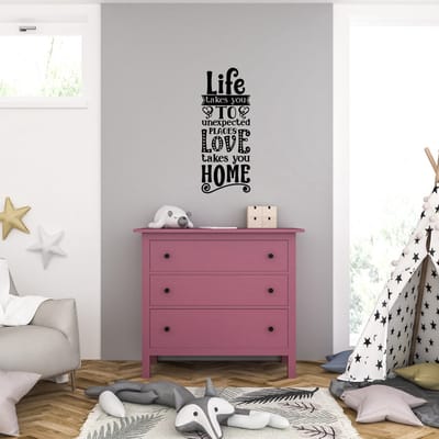 Muursticker - Life Takes You To Unexpected Places - 46,4 x 119,2 - Zwart