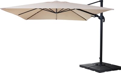 Zweefparasol MCW-A96, 3x4m (Ø5m) draaibaar, polyester/aluminium 26kg ~ crème met standaard, draaibaar