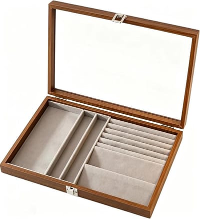 Sieradendoos Hout - Juwelendoosje Opberg - Sieraden Organiseren - Transparant Deksel - 1 Laag - Houtkleur