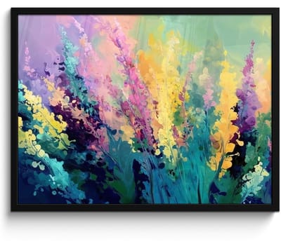 Poster in lijst - Fotolijst 70x50 cm - Posters - Dromerige - Langgerekte bloemen - Posterlijst zwart - Decoratie - Wanddecoratie woonkamer - Muurdecoratie slaapkamer