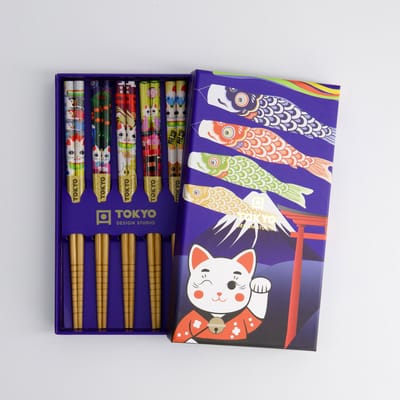 Tokyo Design Studio – Children Chopstick Giftset/5 – Lucky Cats & Koinobori