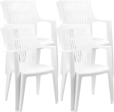 Gerimport tuinstoel Ameland - 4x - wit - kunststof - 63 x 56 x 89 cm - bijzet stoelen