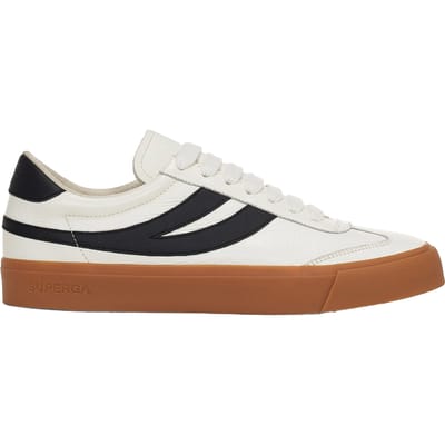 Superga Unisex 4834 Club S Swallow Contrast Detail Vegan Leather Trainers voor volwassenen (Wit/Zwart/Gum)